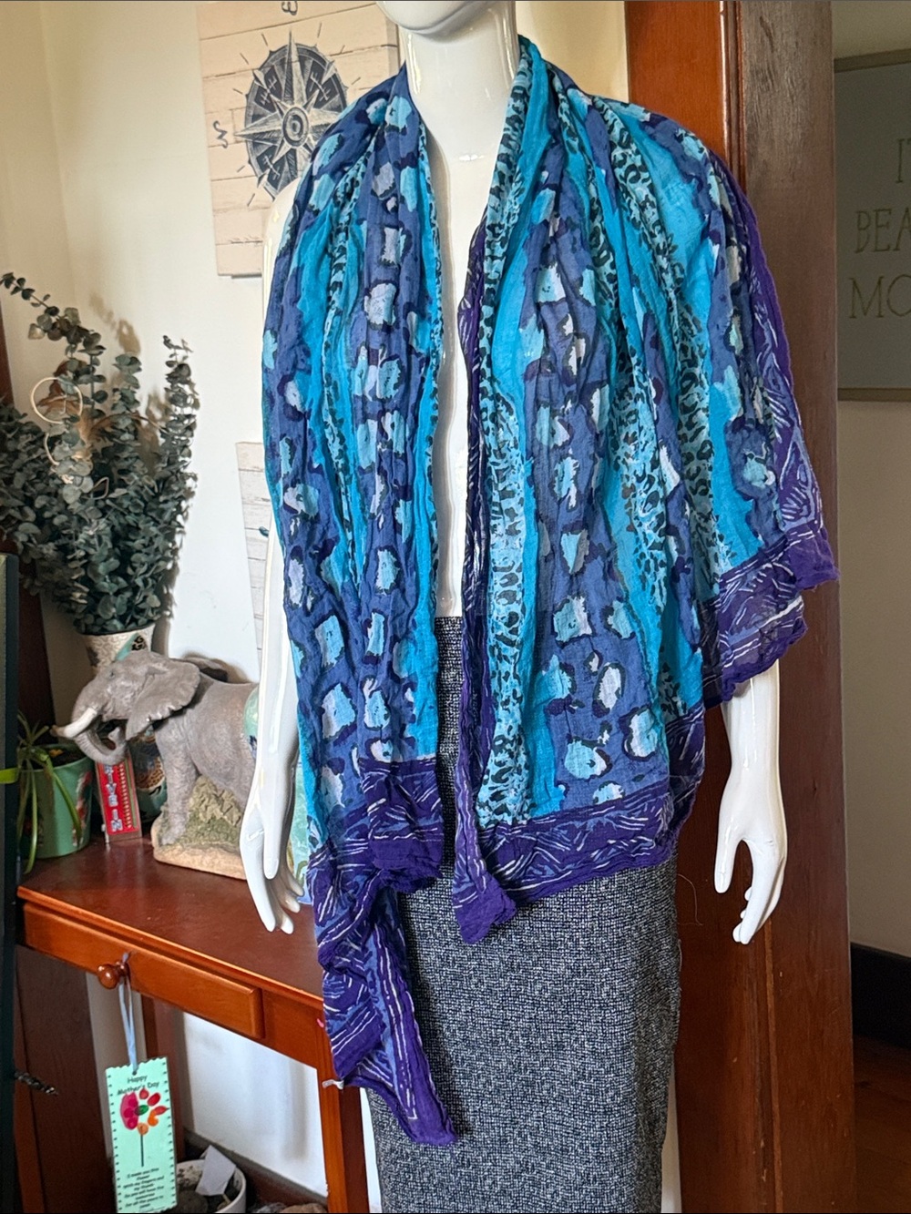Vibrant Blue & Purple Printed sheer Shawl Scarf 100% cotton